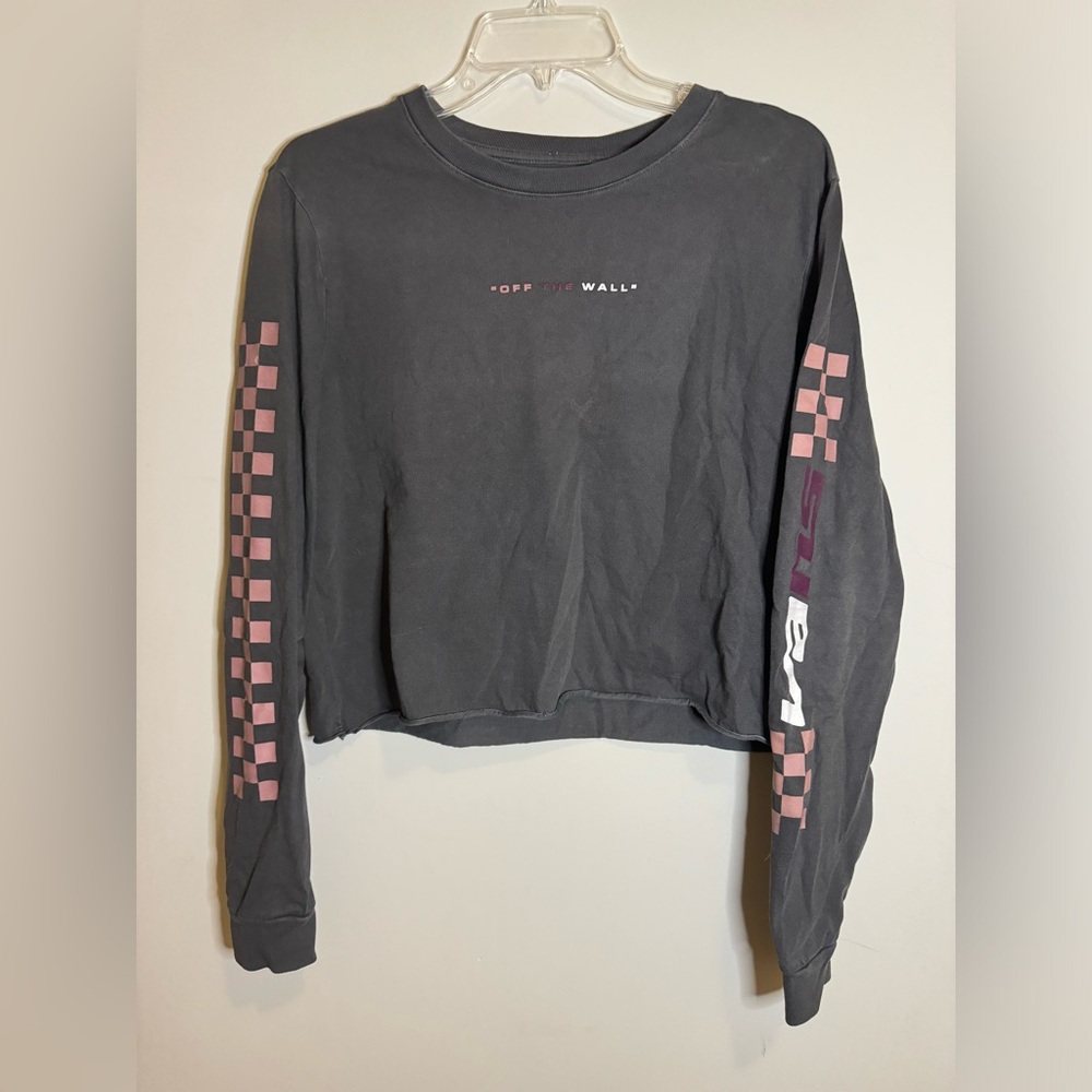 Vans Grey Cropped Long Sleeve Shirt Size Large Women’s